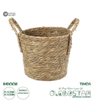 GloboStar® Artificial Garden TINOS 20290 Διακοσμητικό Πλεκτό Καλάθι - Κασπώ Γλάστρα - Flower Pot Μπεζ Φ25cm x Υ20cm